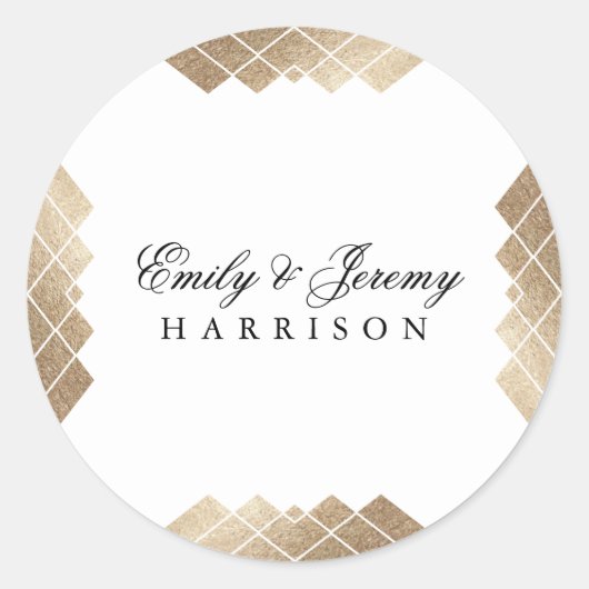 Geometric White Gatsby Wedding Runder Aufkleber (Vorderseite)