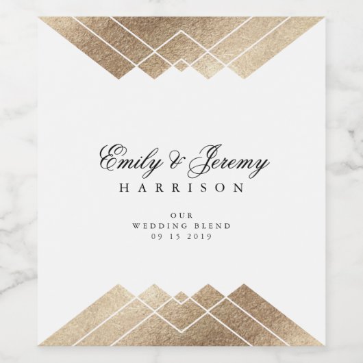 Geometric White Gatsby Wedding Weinetikett (Einzelnes Label)