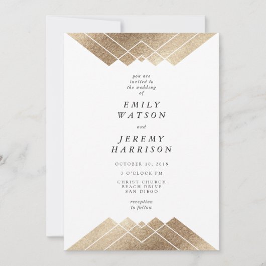 Geometric White Gold Gatsby Hochzeitseinladung Einladung (Vorderseite)