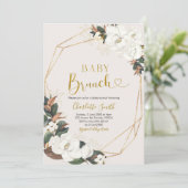 Geometric White Magnolia Baby Brunch Einladung (Stehend Vorderseite)