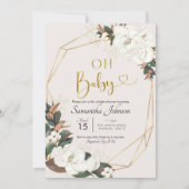 Geometric White Magnolia Oh Baby Shower Einladung (Vorderseite)