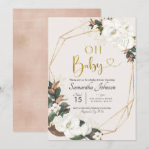 Geometric White Magnolia Oh Baby Shower