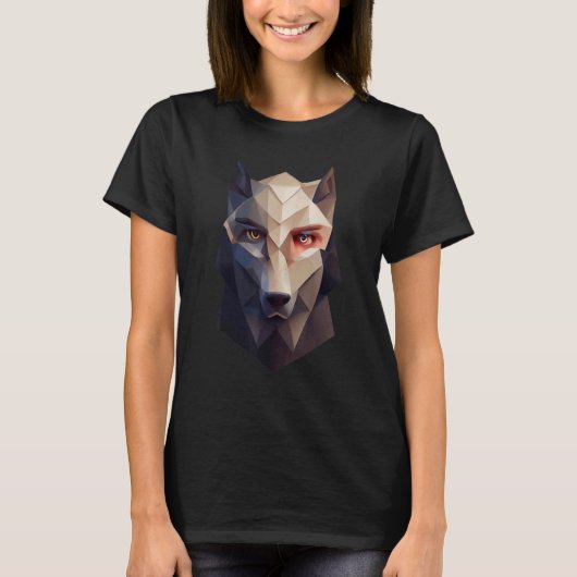 Geometric Wolf Head Polygon Low Poly T-Shirt (Vorderseite)