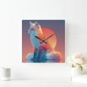 Geometric Wolf Silhouette |Modern Polygon Wildlife Quadratische Wanduhr (Zuhause)