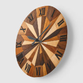 Geometric Wooden Mosaic Clock Design Große Wanduhr (Winkel)