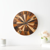 Geometric Wooden Mosaic Clock Design Große Wanduhr (Zuhause)