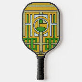 Geometric Yellow and Green Abstract Maze Design Pickleball Schläger (Rückseite)