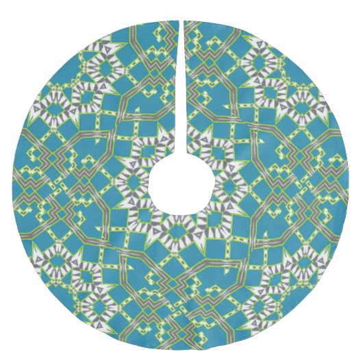 Geometric Zebra Blue Green Pattern Holiday Geschen Polyester Weihnachtsbaumdecke (Vorderseite)