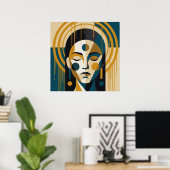Geometric Zen Portrait in Teal and Ochre Poster (Heimbüro)