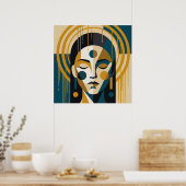 Geometric Zen Portrait in Teal and Ochre Poster (Küche)