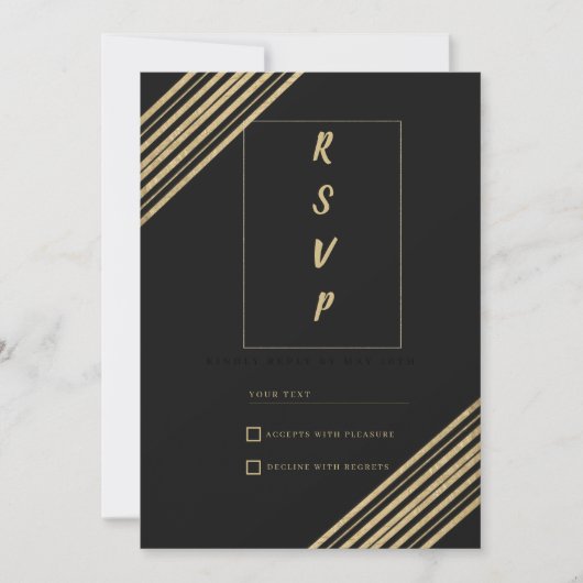 Geometrical black gold typography RSVP Einladung (Vorderseite)