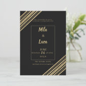Geometrical black gold typography Wedding Einladung (Stehend Vorderseite)
