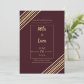 Geometrical burgundy gold typo Wedding Einladung (Stehend Vorderseite)