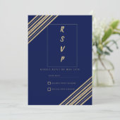 Geometrical navy blue gold typography RSVP Einladung (Stehend Vorderseite)