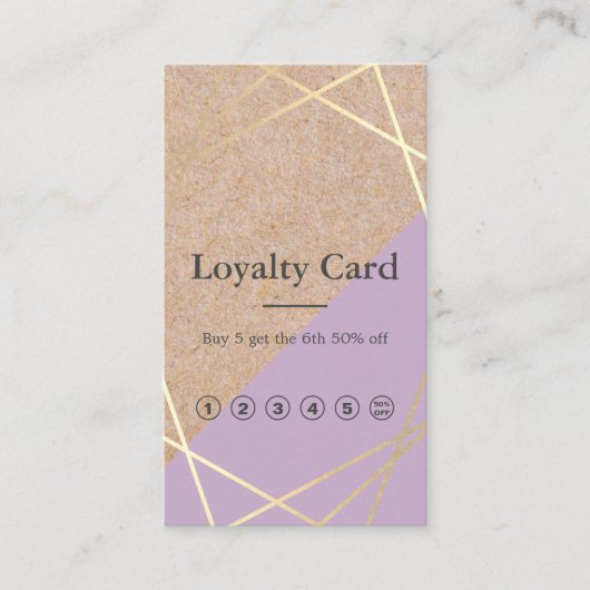GeometricGoldKraftPrint Lavender Loyalty Vertikal Visitenkarte (Vorderseite)