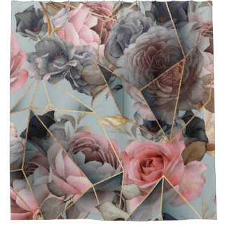 Geometrie aus Blumenkristall, Aquarellhintergrund Duschvorhang