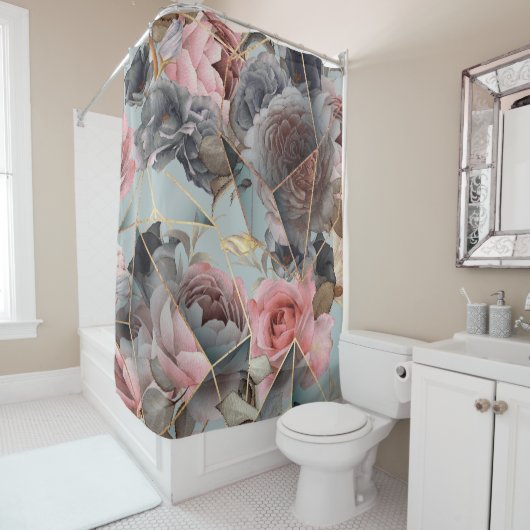 Geometrie aus Blumenkristall, Aquarellhintergrund Duschvorhang (Beispiel)