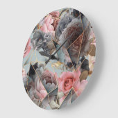 Geometrie aus Blumenkristall, Aquarellhintergrund Große Wanduhr (Winkel)