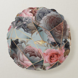 Geometrie aus Blumenkristall, Aquarellhintergrund Rundes Kissen