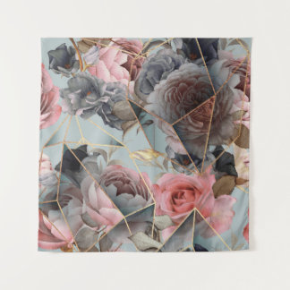 Geometrie aus Blumenkristall, Aquarellhintergrund Wandteppich