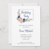 Geometrie der Blüte und des Navy-Floral | Geburtst Einladung (Vorderseite)