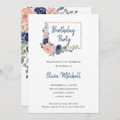 Geometrie der Blüte und des Navy-Floral | Geburtst Einladung (Vorne/Hinten)