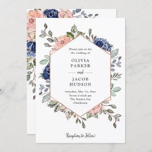 Geometrie der Blüte und des Navy-Floral   Hochzeit Einladung