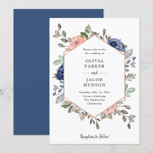 Geometrie der Blüte und des Navy-Floral   Hochzeit Einladung