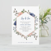 Geometrie der Blüte und des Navy-Floral | Sip and Einladung (Stehend Vorderseite)