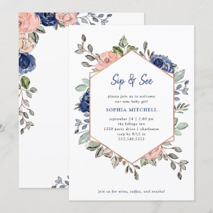 Geometrie der Blüte und des Navy-Floral   Sip and  Einladung