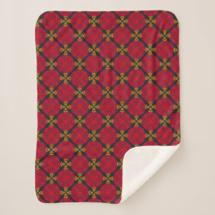 Geometrie der Dynastie: Traditionelles rotes chine Sherpadecke
