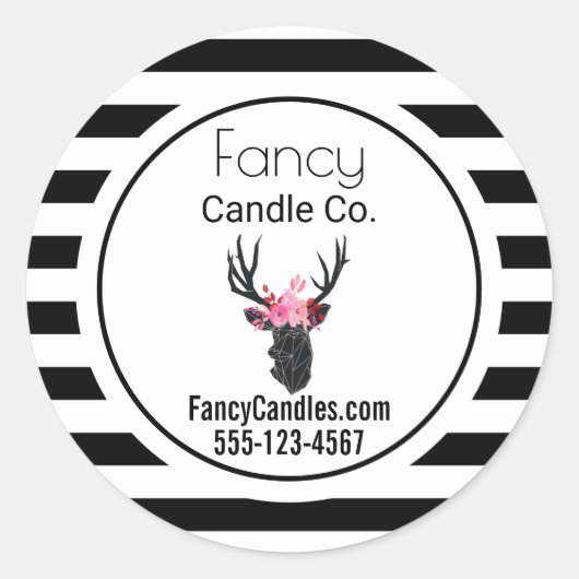 Geometrie des Hirschkopfes mit B&W Stripes Busines Runder Aufkleber (Vorderseite)