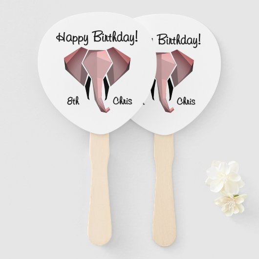 Geometrie Elephant Head Birthday Age and Name Fächer (Vorne und Hinten)