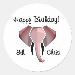 Geometrie Elephant Head Birthday Age and Name Runder Aufkleber