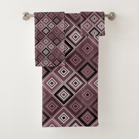 Geometrie ethnisches Patchwork braun burgunderrot  Badhandtuch Set (Insitu)