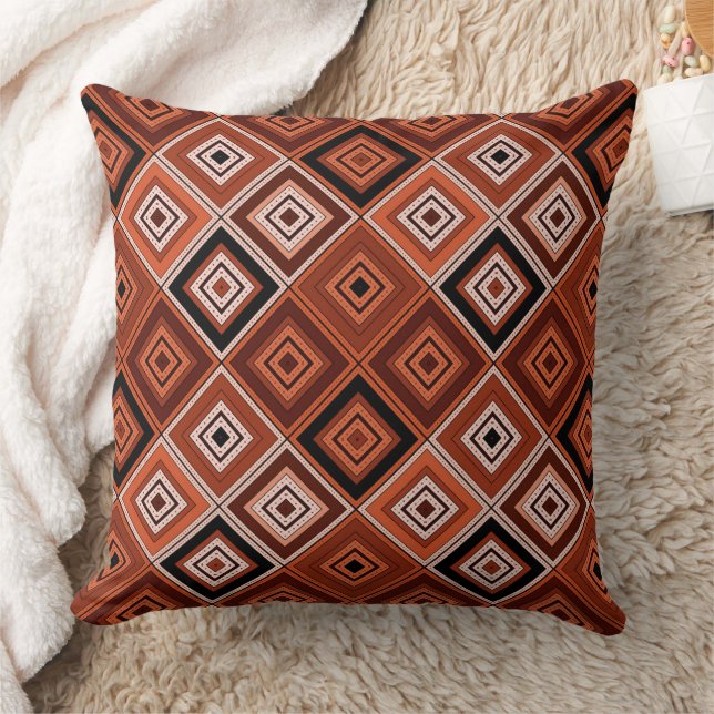 Geometrie Ethno-Patchwork braun orange  Kissen (Decke)
