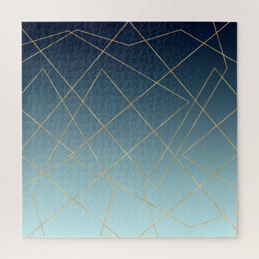 Geometrie Gold Linien Blaugraddesign Puzzle (Vertikal)