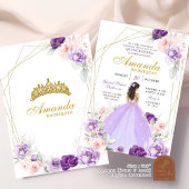 Geometrie Lila und Gold Royal Crown Quinceanera Einladung
