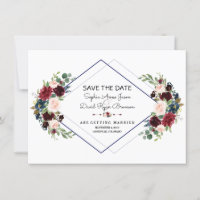 Geometrie Merlot Navy Blue Floral Save the Date