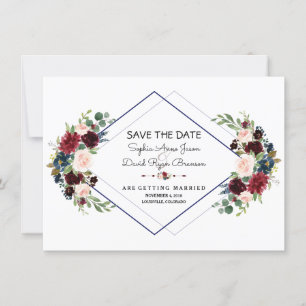 Geometrie Merlot Navy Blue Floral Save the Date