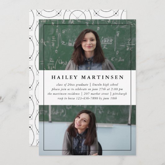 Geometrie mit Frame Two Foto Graduation Party Einladung (Vorne/Hinten)