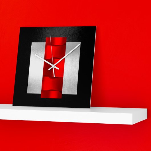 Geometrie Modernes Red Gray Silver Black Oriental Quadratische Wanduhr