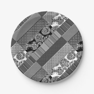 Geometrie, Muster, Schwarz und Weiß Pappteller