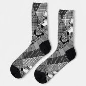 Geometrie, Muster, Schwarz und Weiß Socken (Linkes Detail)