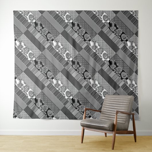 Geometrie, Muster, Schwarz und Weiß Wandteppich (Beispiel (Horizontal))