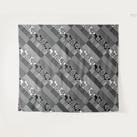 Geometrie, Muster, Schwarz und Weiß Wandteppich (Vorderseite (Horizontal))