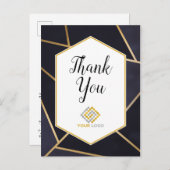 Geometrie Navy Blue Gold Dankeschön Logo Business Postkarte (Vorne/Hinten)