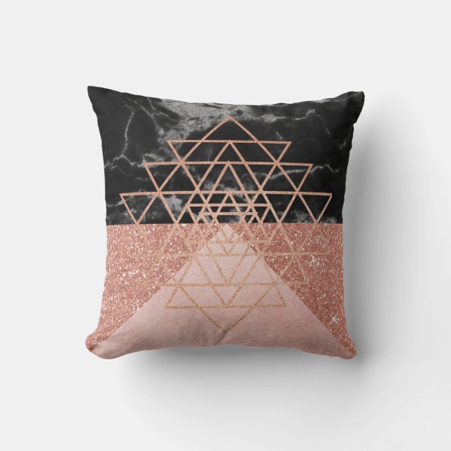 Geometrie Rosa Rose Gold Triangle Marble Black Kissen (Vorderseite)