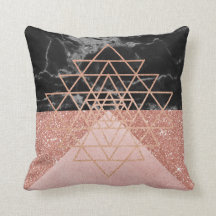 Geometrie Rosa Rose Gold Triangle Marble Black