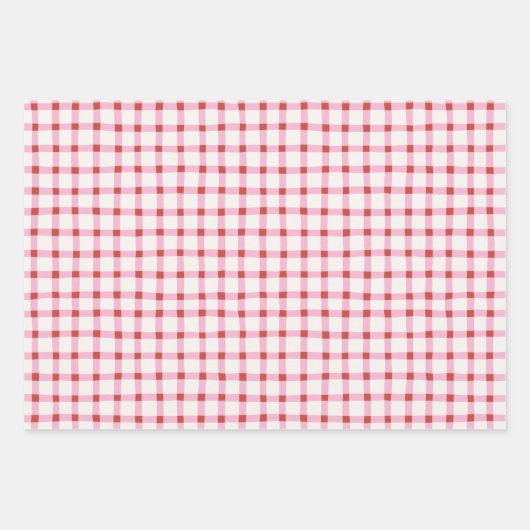 Geometrie Simple Red White Pink Gingham Christmas Geschenkpapier Set (Vorderseite)